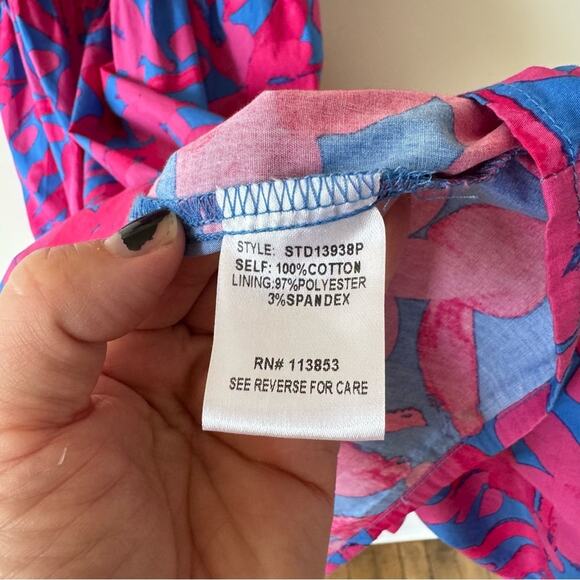 Sugarlips Pink and Blue Floral Yeraldi Berry Fiora Ruffle Open Back Midi Dress S - Picture 11 of 11